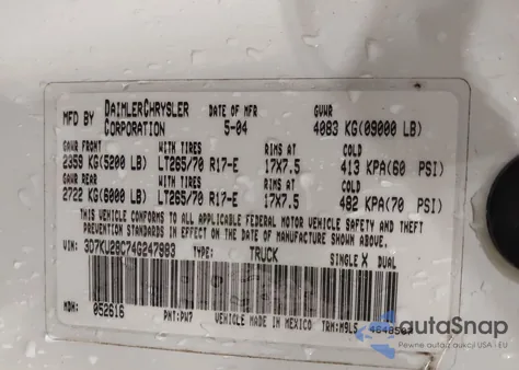 2004 Dodge Ram 2500 Slt/Laramie from USA, damaged, VIN 3D7KU28C74G247983